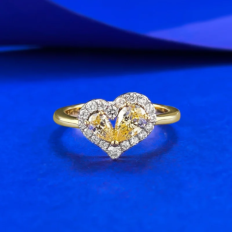 S925 Silver Pear-shaped Yellow Diamond Heart-shaped Ring For Women — image 3