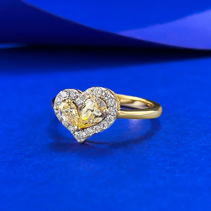 S925 Silver Pear-shaped Yellow Diamond Heart-shaped Ring For Women — image 4