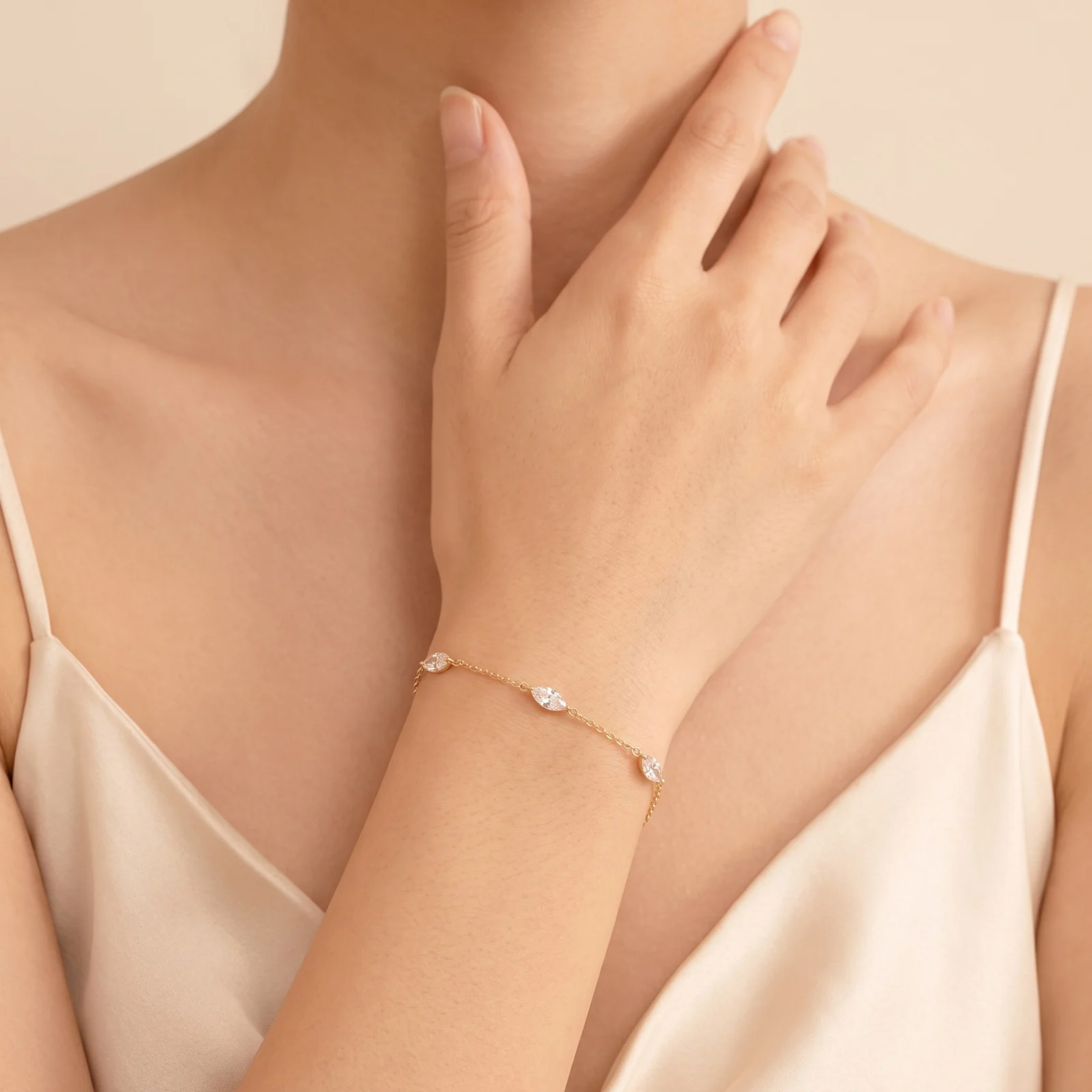 S925 Sterling Silver Marquise-cut Diamond Bracelet — image 3