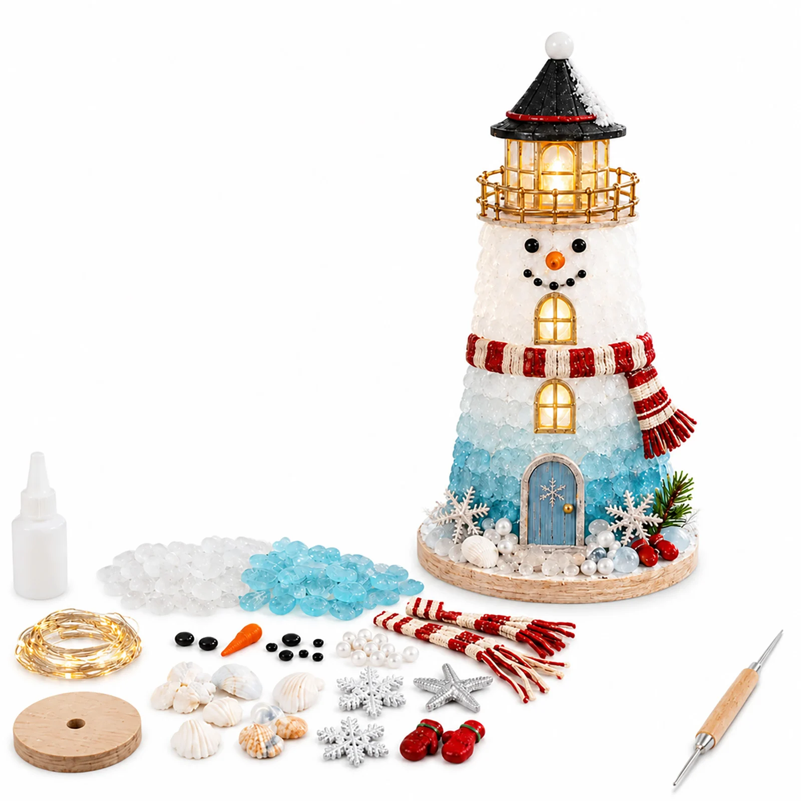 Santa Claus Glass-textured Lighthouse Holiday Ornament — image 4