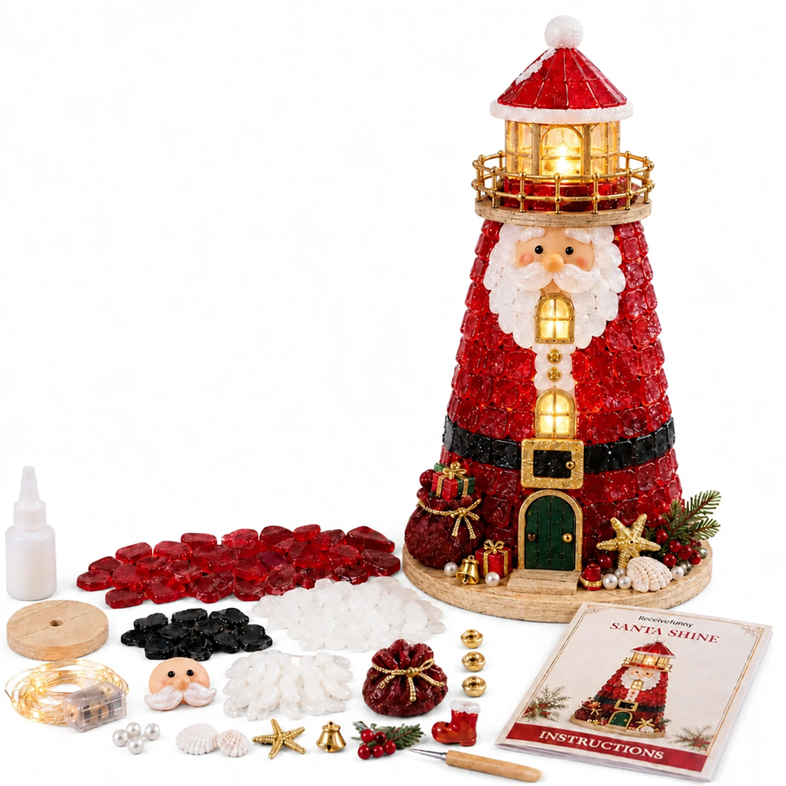 Santa Claus Glass-textured Lighthouse Holiday Ornament — image 9
