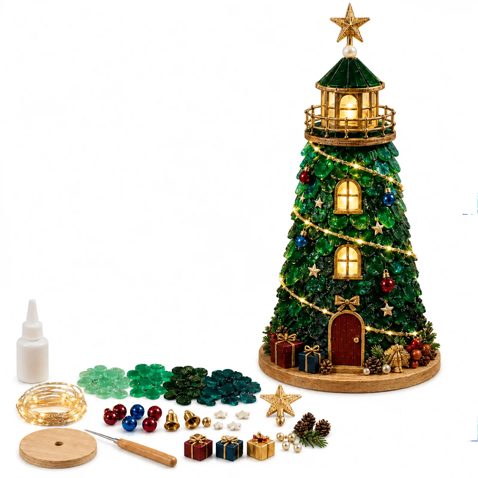 Santa Claus Glass-textured Lighthouse Holiday Ornament — image 7