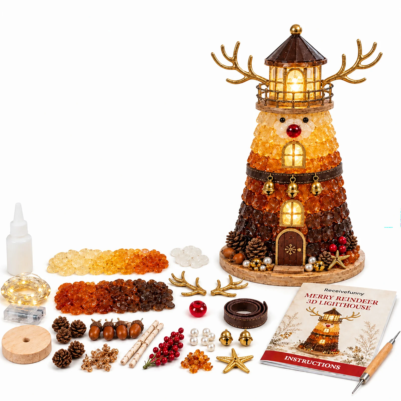 Santa Claus Glass-textured Lighthouse Holiday Ornament — image 8