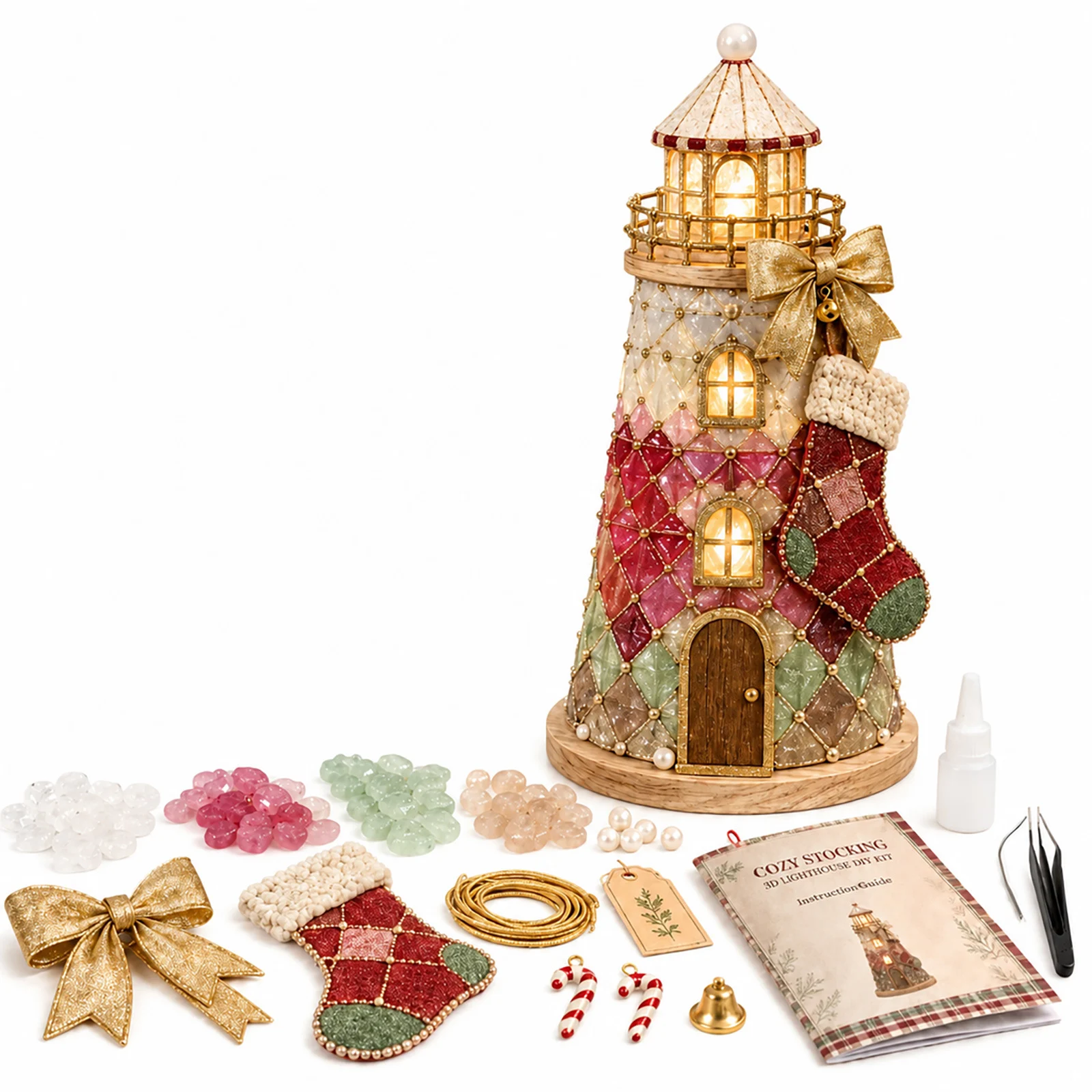Santa Claus Glass-textured Lighthouse Holiday Ornament — image 6