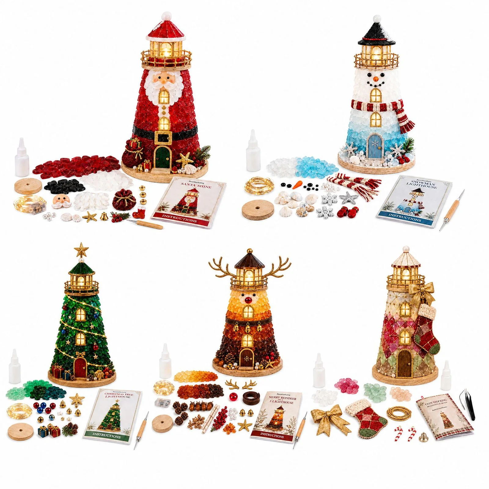 Santa Claus Glass-textured Lighthouse Holiday Ornament — image 2