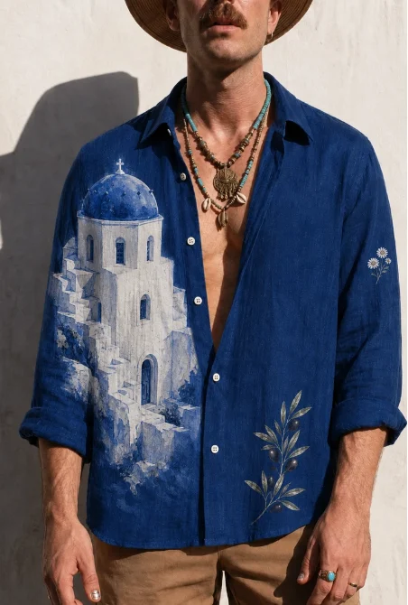 Santorini Church Print Oversized Shirt — image 1