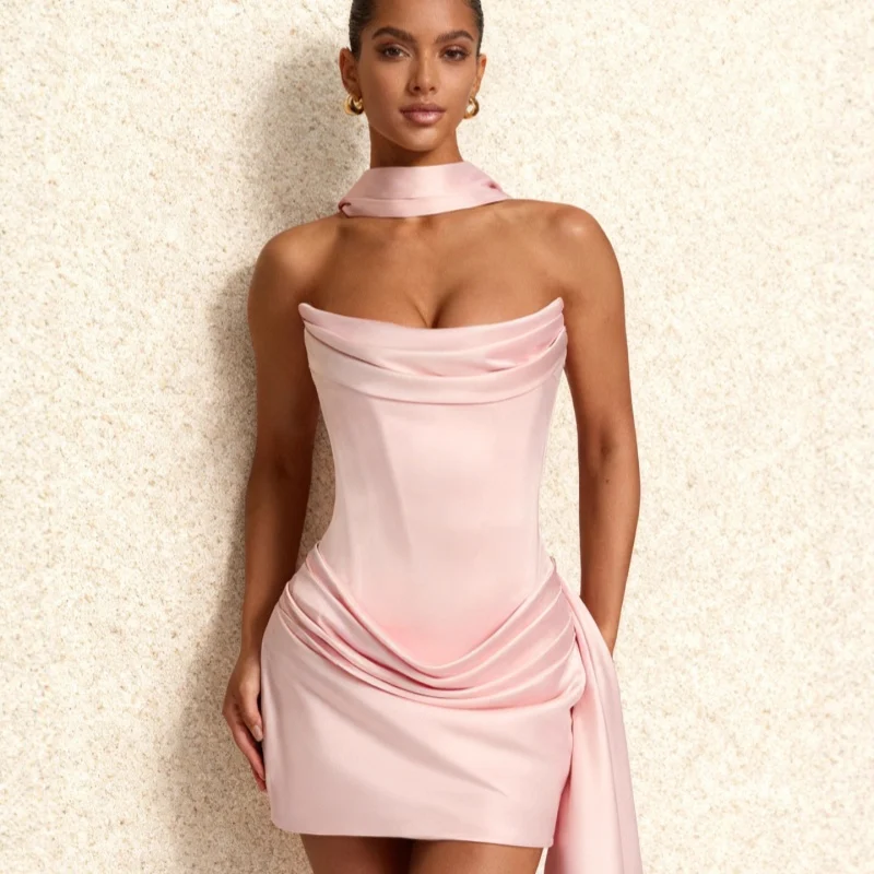 Satin Halter-neck Strapless Evening Dress For Women — image 6