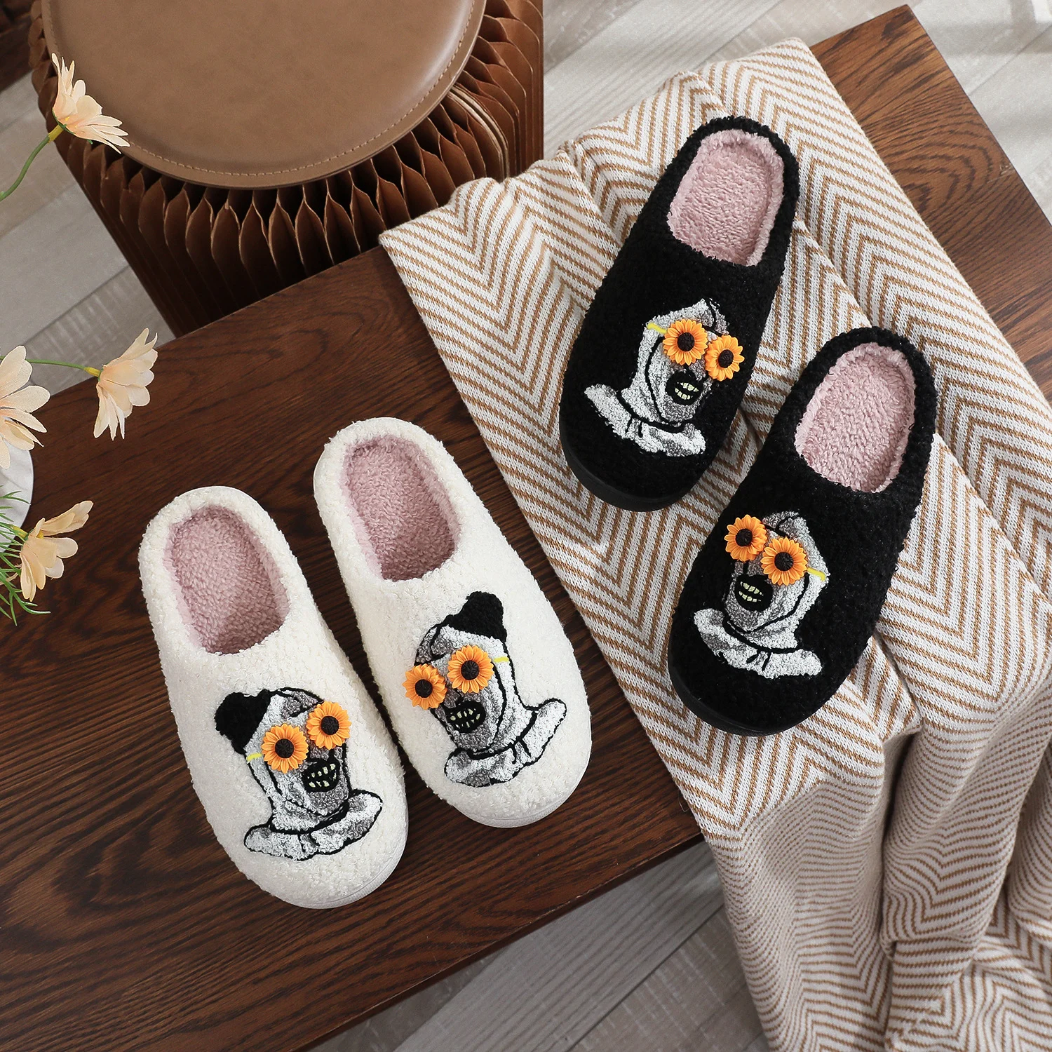 Scary Night Horror Clown Embroidered Cotton Slippers For Men And Women Autumn Winter — image 4