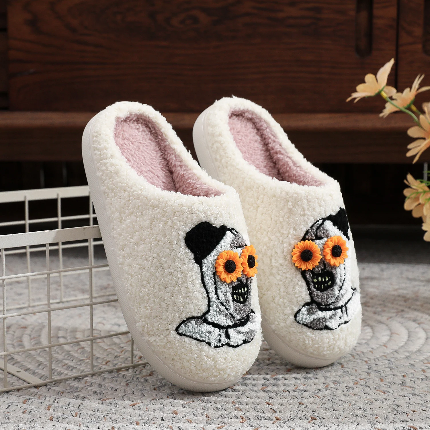 Scary Night Horror Clown Embroidered Cotton Slippers For Men And Women Autumn Winter — image 3