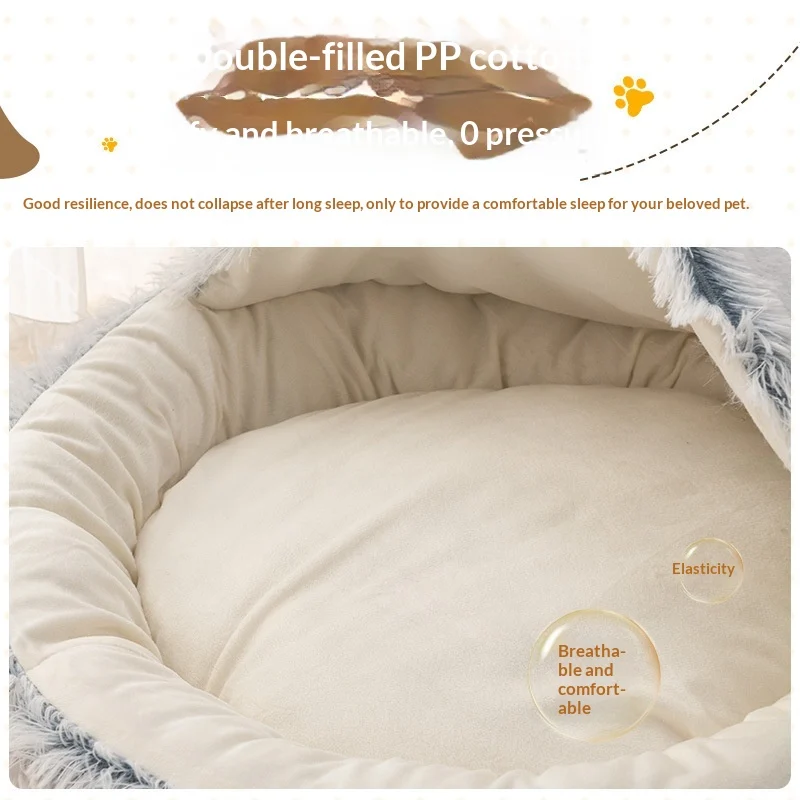 Semi-enclosed Plush Pet Bed With A Shell Design — image 4