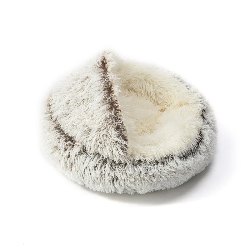 Semi-enclosed Plush Pet Bed With A Shell Design — image 5