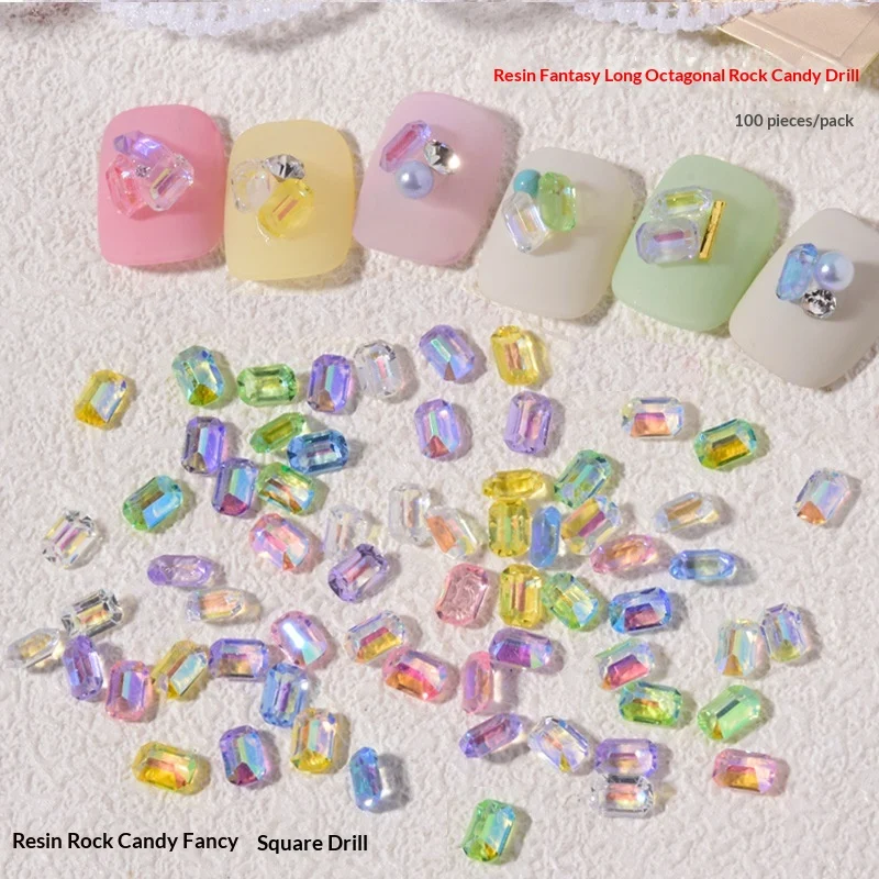 Set Of Aurora Hued Ice Cube Shaped Small Square Nail Rhinestones — image 2