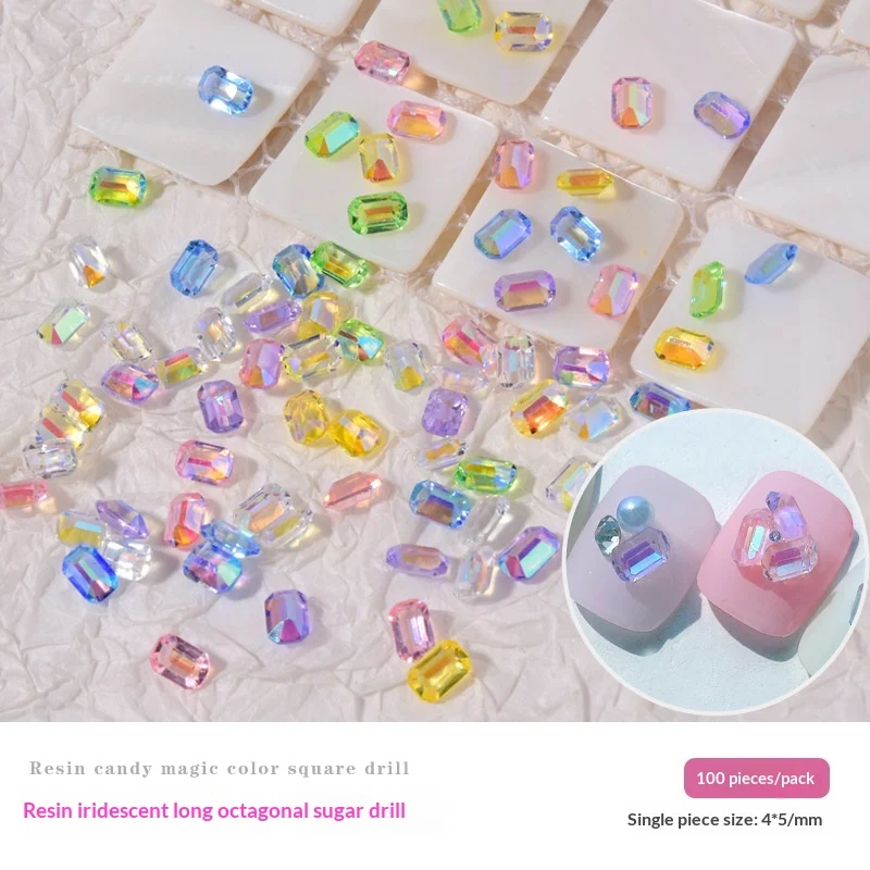 Set Of Aurora Hued Ice Cube Shaped Small Square Nail Rhinestones — image 8