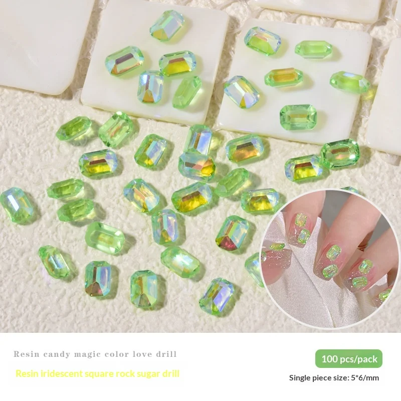 Set Of Aurora Hued Ice Cube Shaped Small Square Nail Rhinestones — image 3