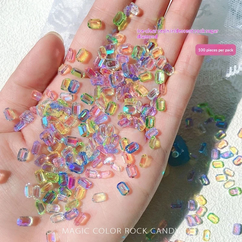 Set Of Aurora Hued Ice Cube Shaped Small Square Nail Rhinestones — image 4