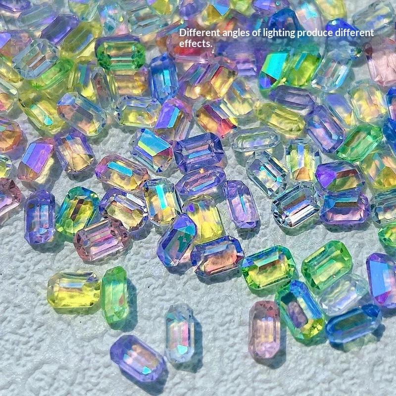 Set Of Aurora Hued Ice Cube Shaped Small Square Nail Rhinestones — image 6