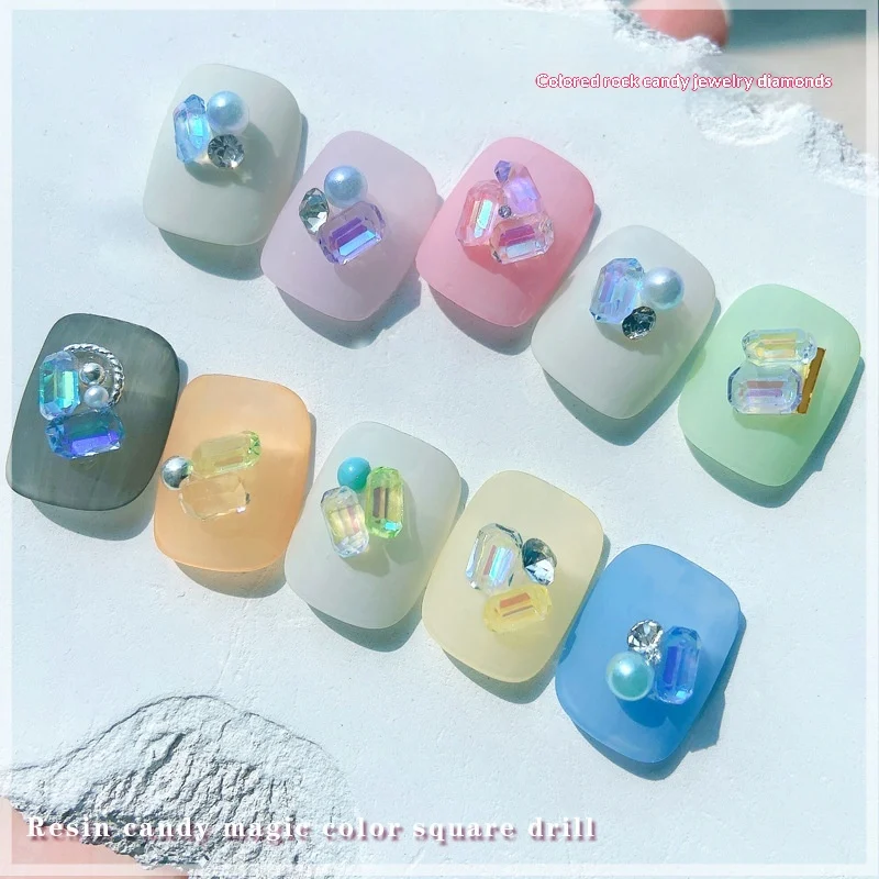 Set Of Aurora Hued Ice Cube Shaped Small Square Nail Rhinestones — image 7