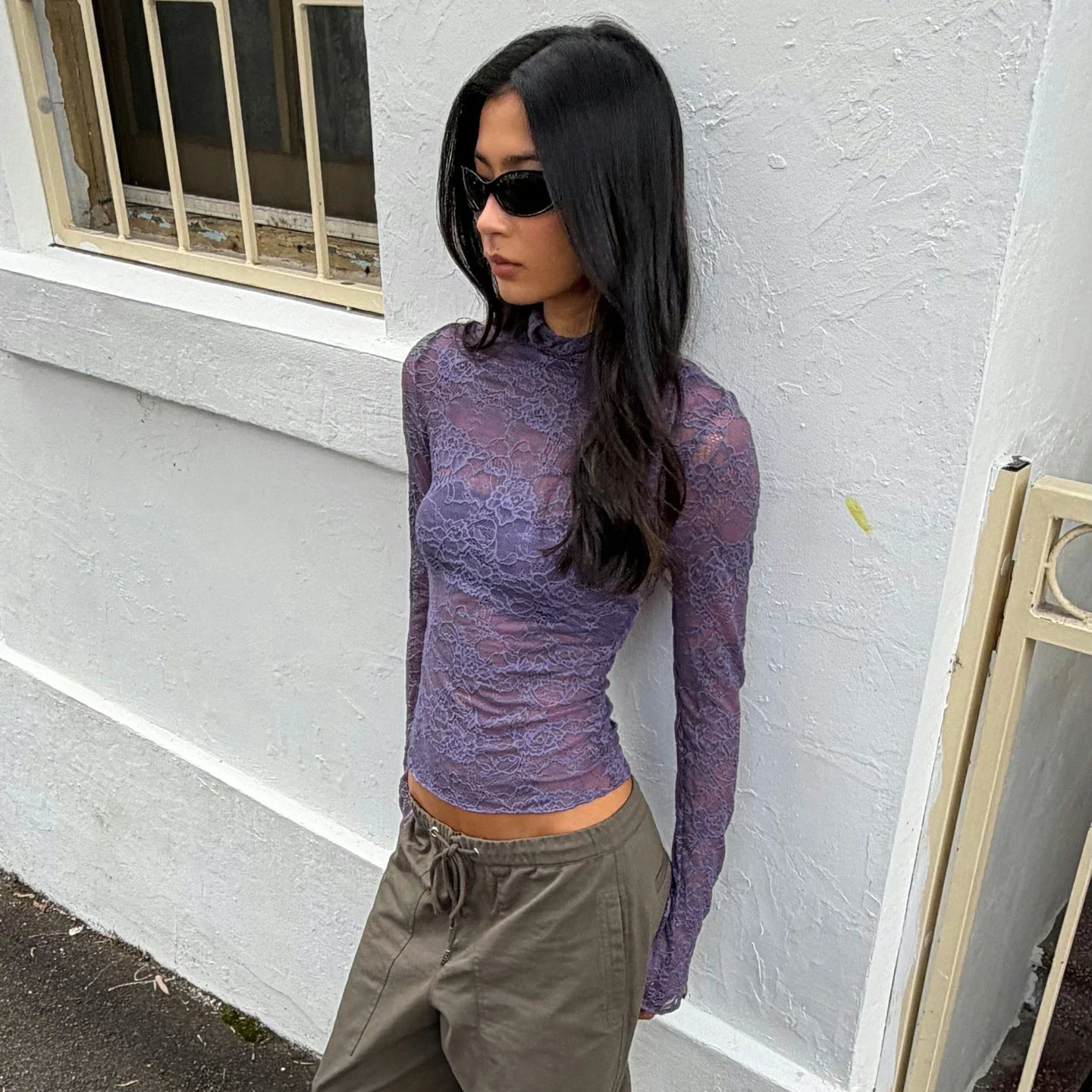 Sheer Lace Mock-neck Long-sleeve Spicy Girl Top — image 5