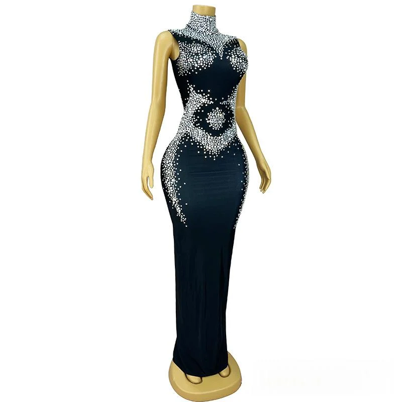 Shimmering Diamond-trimmed Waist-hugging Bodycon Dress For Women — image 3