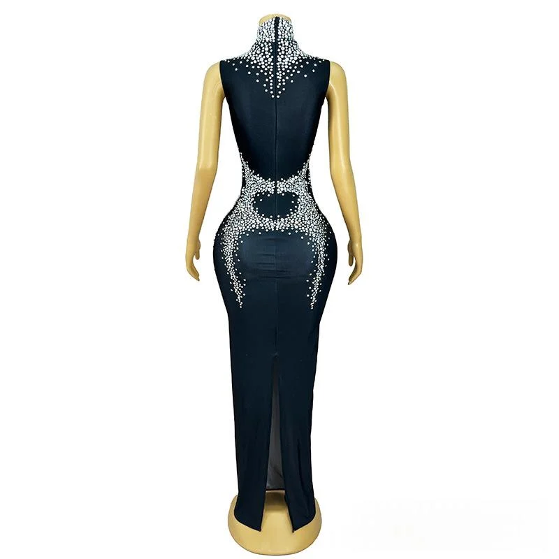 Shimmering Diamond-trimmed Waist-hugging Bodycon Dress For Women — image 5