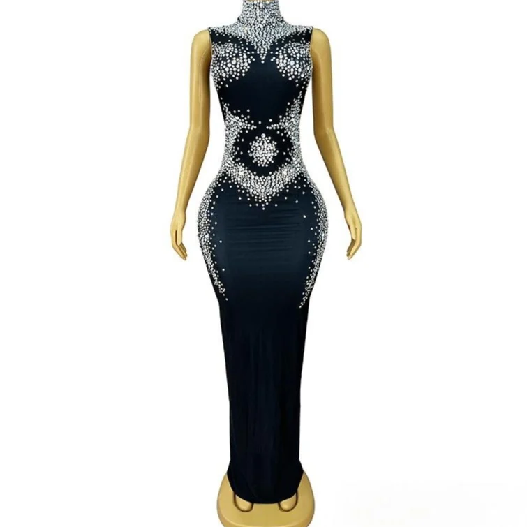 Shimmering Diamond-trimmed Waist-hugging Bodycon Dress For Women — image 4