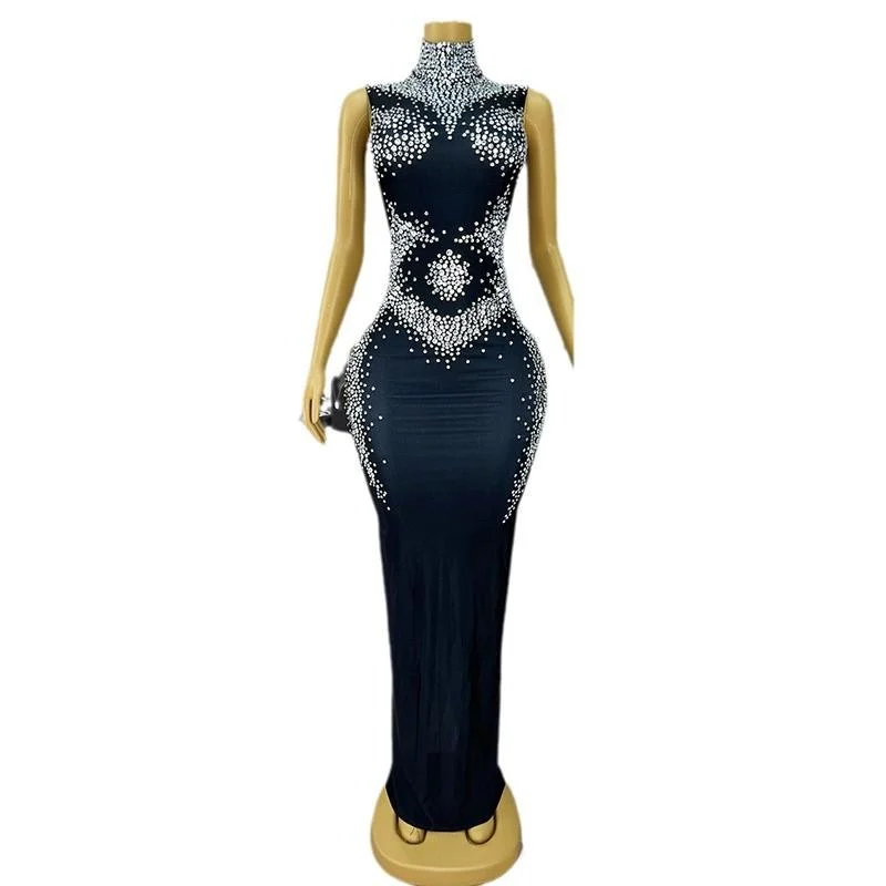Shimmering Diamond-trimmed Waist-hugging Bodycon Dress For Women — image 2