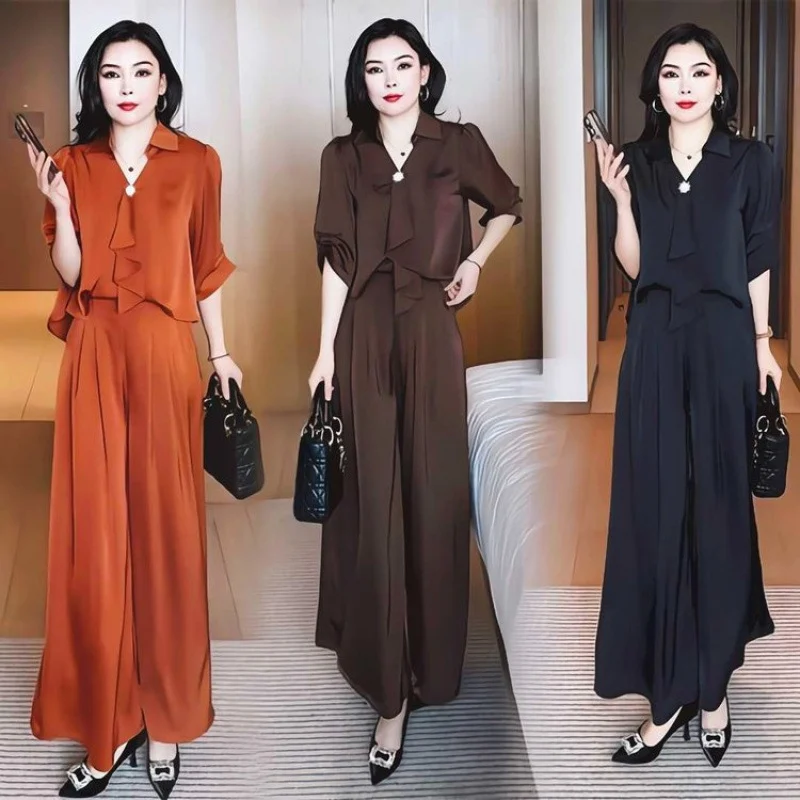 Short-sleeved Top And Wide-leg Pants Two-piece Set — image 3