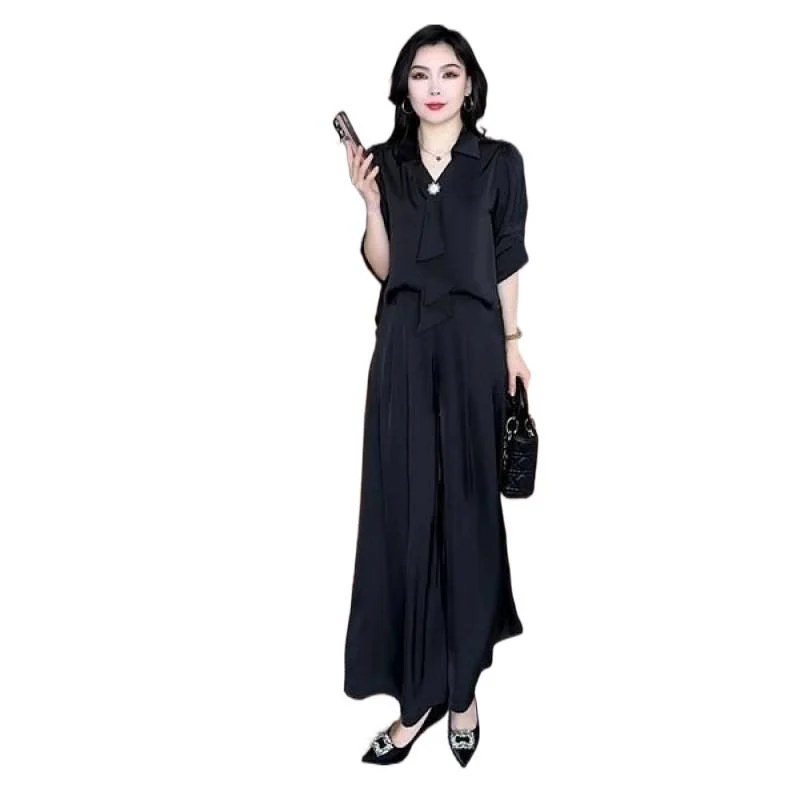 Short-sleeved Top And Wide-leg Pants Two-piece Set — image 1