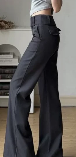 Short-statured Edgy Buttoned Bootcut Suit Pants — image 3