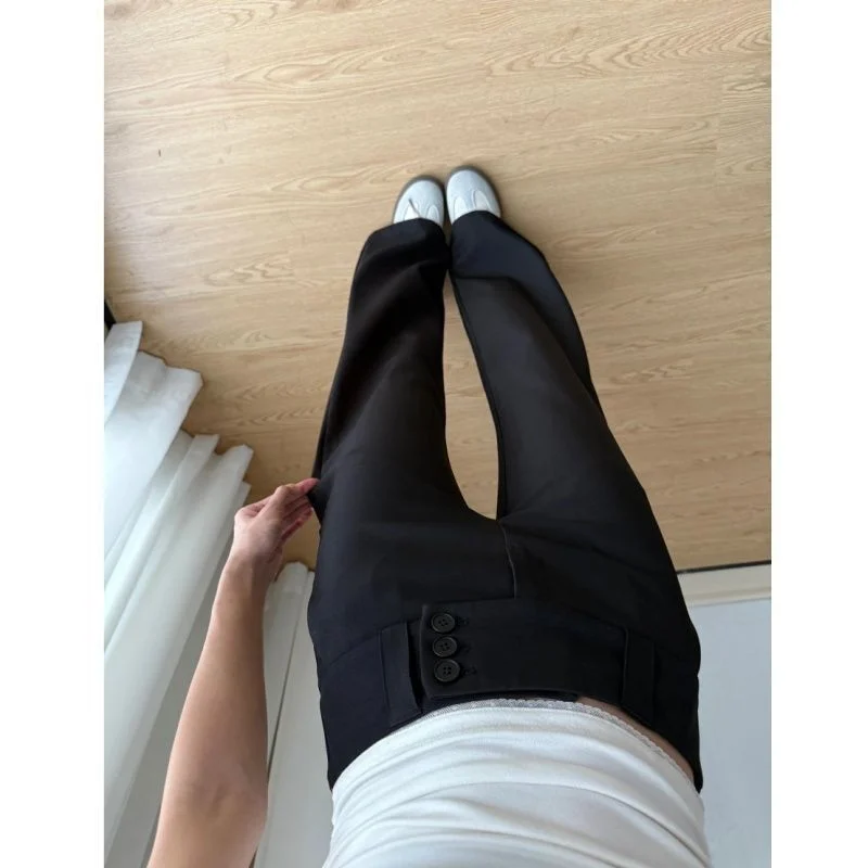 Short-statured Edgy Buttoned Bootcut Suit Pants — image 2