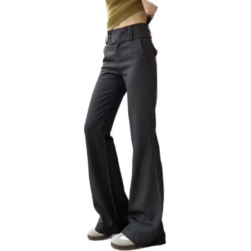 Short-statured Edgy Buttoned Bootcut Suit Pants — image 6
