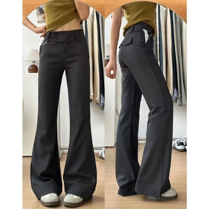 Short-statured Edgy Buttoned Bootcut Suit Pants — image 4