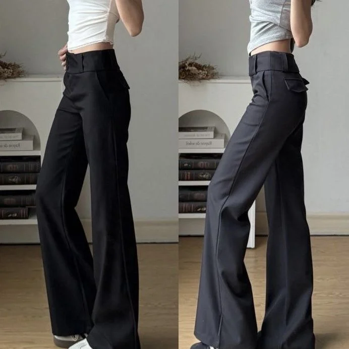 Short-statured Edgy Buttoned Bootcut Suit Pants — image 5