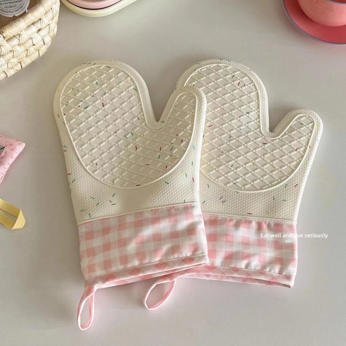 Silicone Insulated Gloves Long-style Two-finger Heat-resistant Non-slip Kitchen With… — image 4
