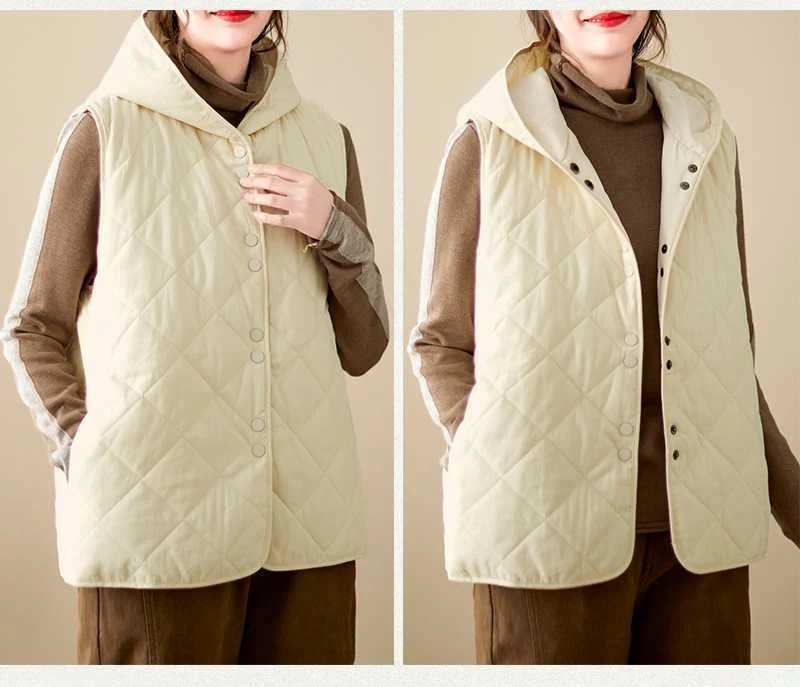 Simple Hooded Vest For Women Loose-fitting Figure-flattering And Versatile — image 4