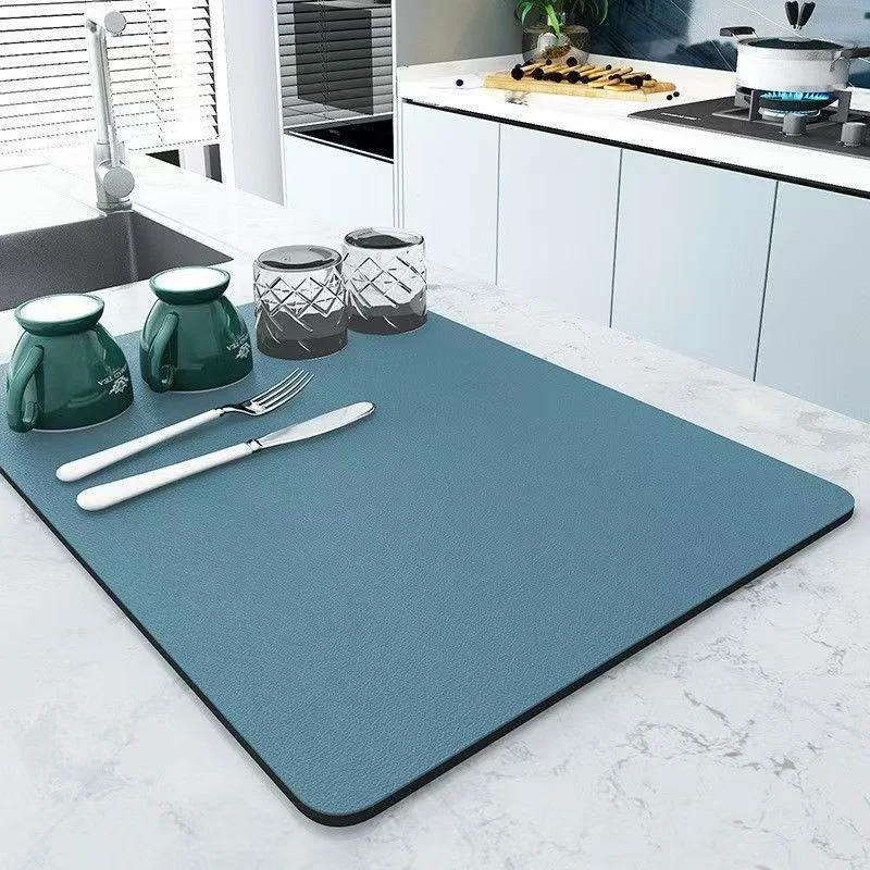Simple Solid Color Stain-resistant Diatom Ooze Kitchen Water Draining Pad — image 4