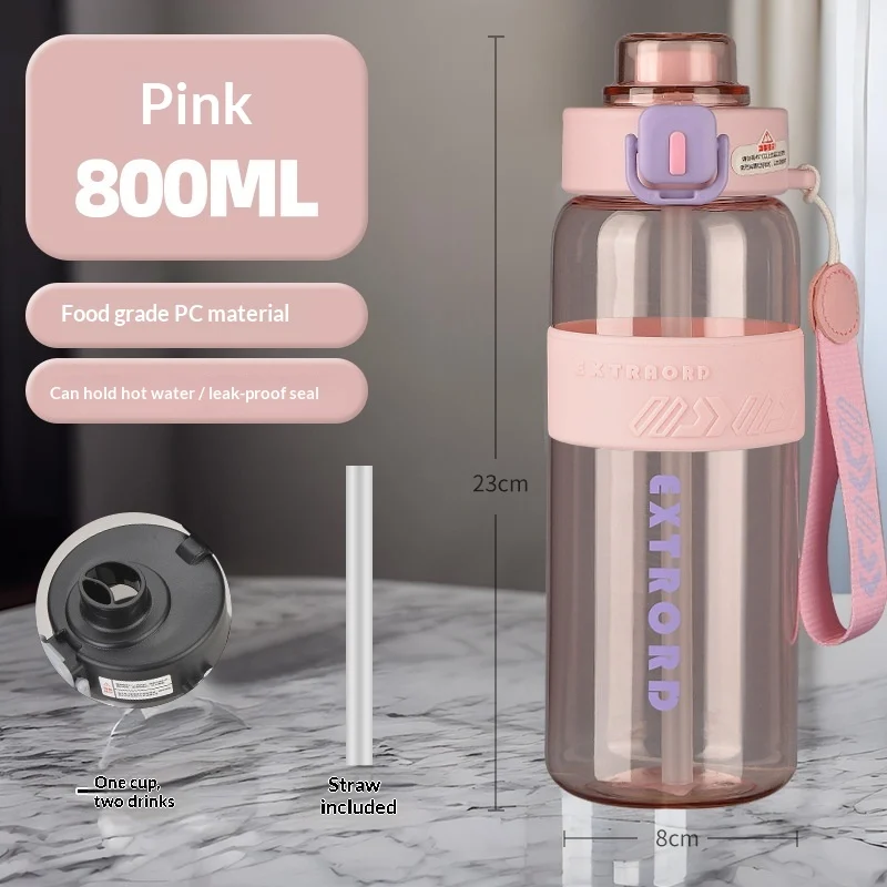 Simple Sports Water Bottle Large Capacity Dual-use Straw Lid — image 7