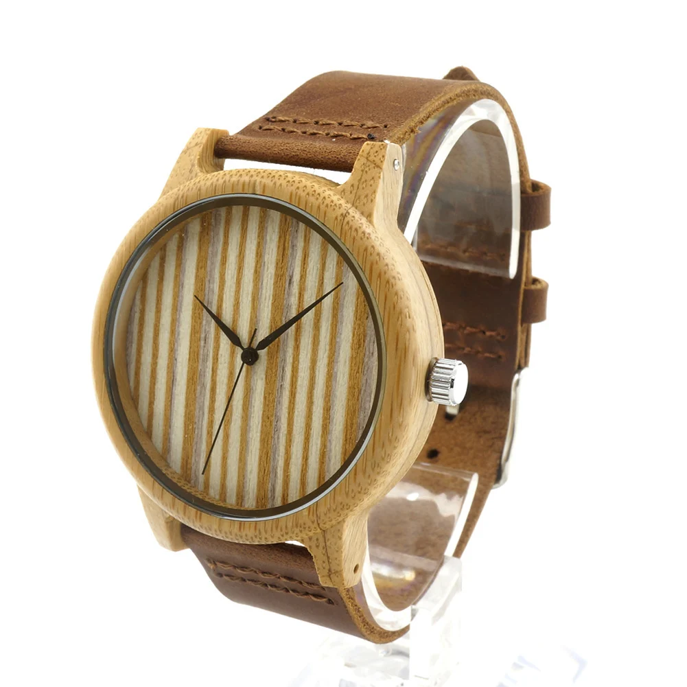 Single-bamboo Wooden-layer Cowhide Mens Wooden Watch — image 6