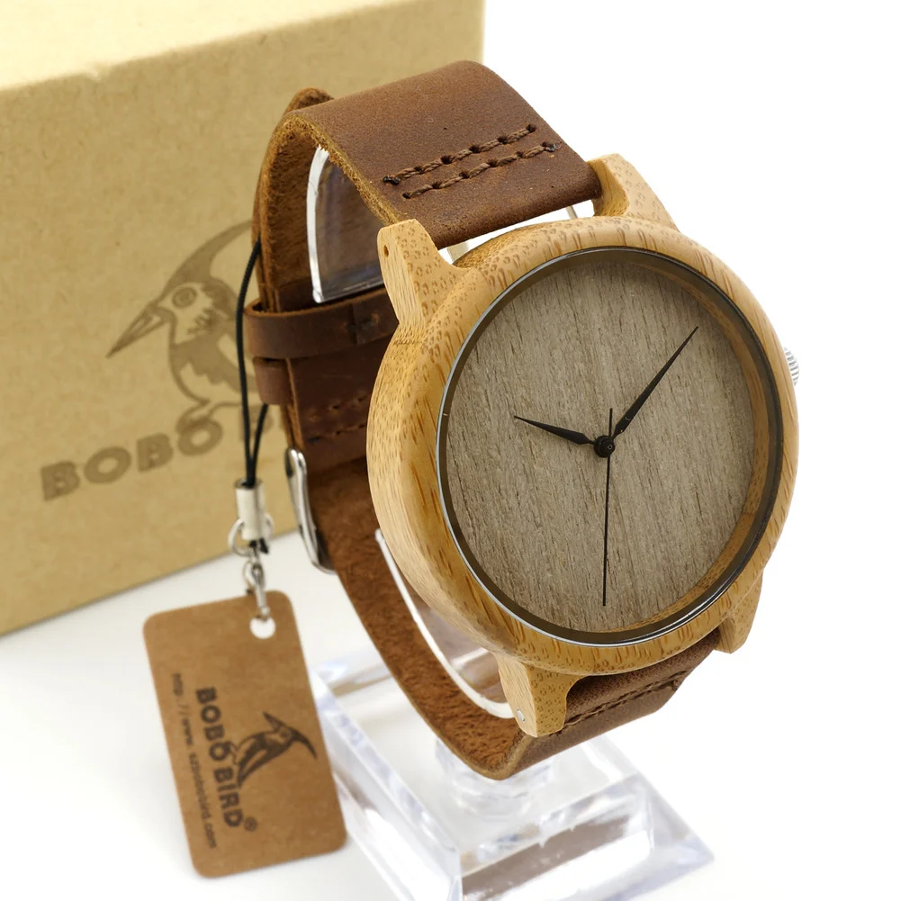 Single-bamboo Wooden-layer Cowhide Mens Wooden Watch — image 4