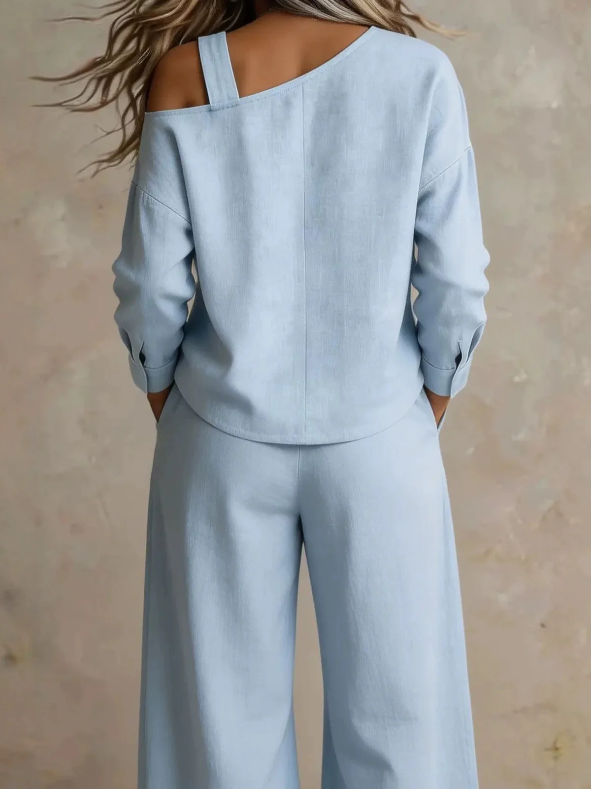 Site Hot-selling Women's Casual Loose Fashion One-shoulder Linen Blend Two-piece Set — image 5