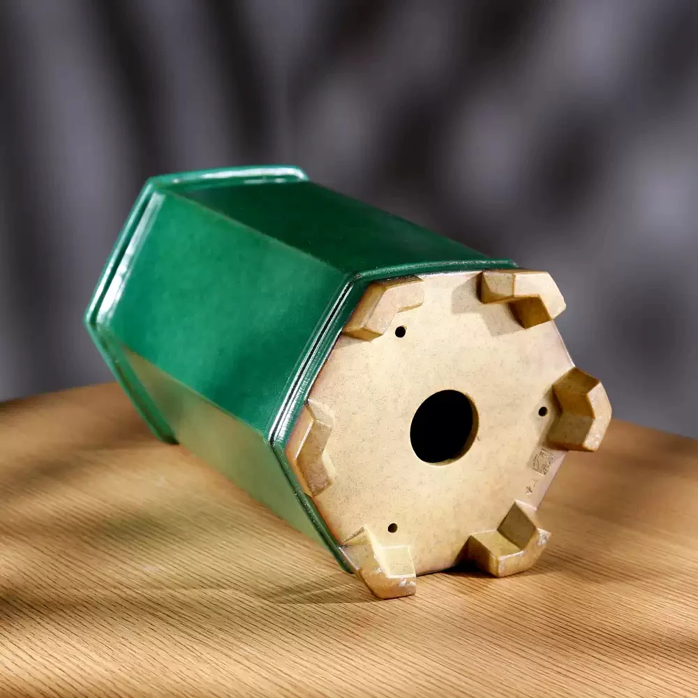 Six-sided Green-glazed Yixing Clay Pot — image 3