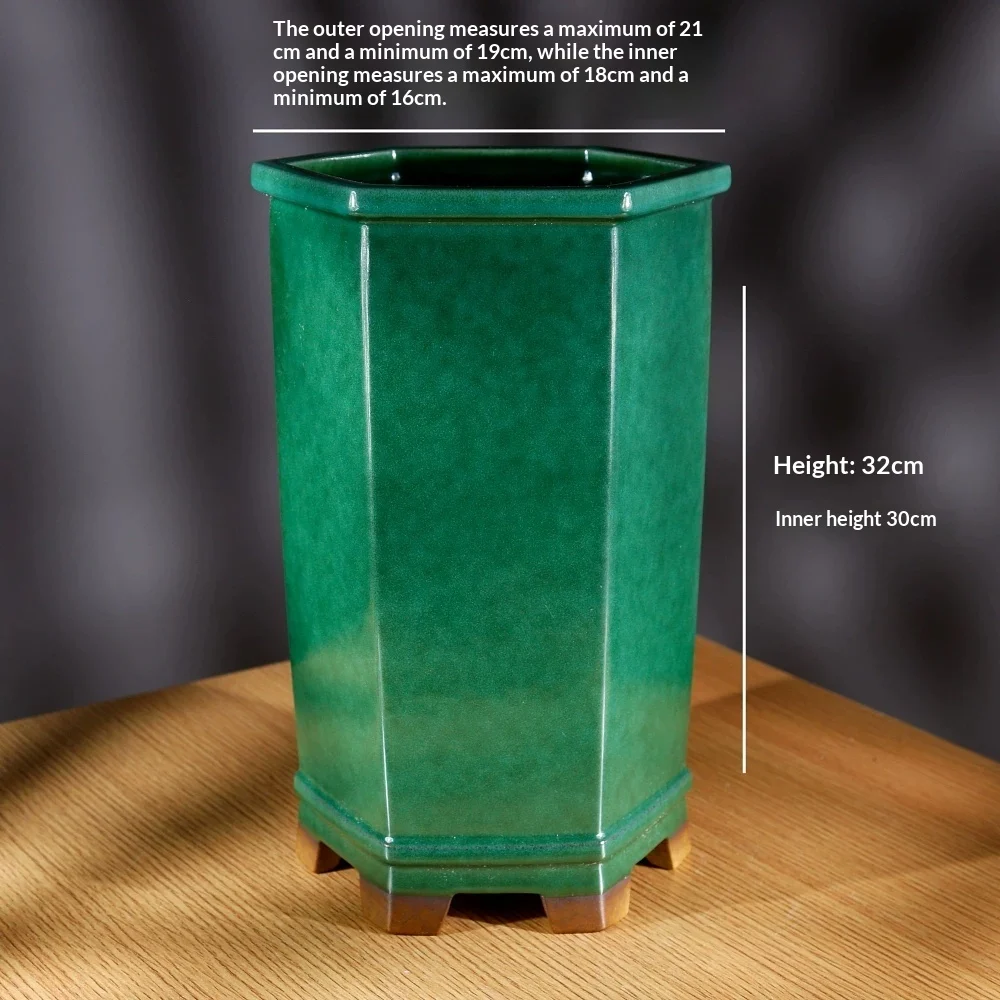 Six-sided Green-glazed Yixing Clay Pot — image 4