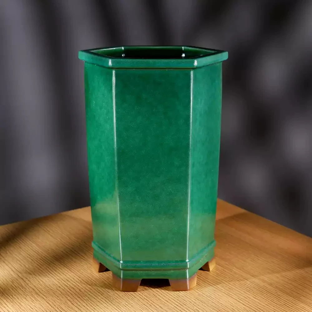 Six-sided Green-glazed Yixing Clay Pot — image 5