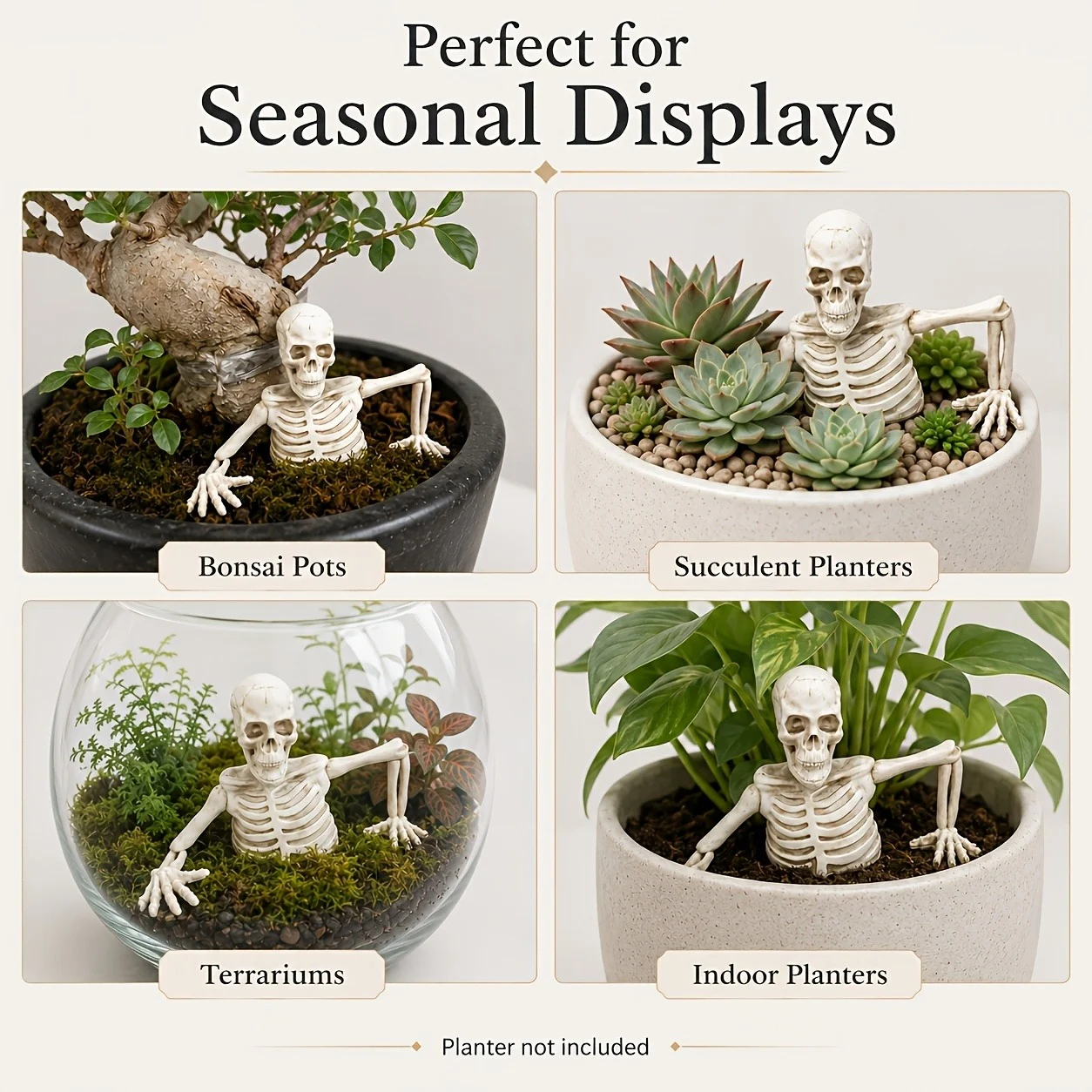 Skeleton Planter Decor, Halloween Garden Ornament, Creepy Skull Plant Pot Decoration… — image 7