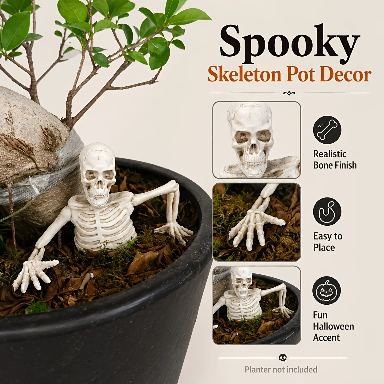 Skeleton Planter Decor, Halloween Garden Ornament, Creepy Skull Plant Pot Decoration… — image 5