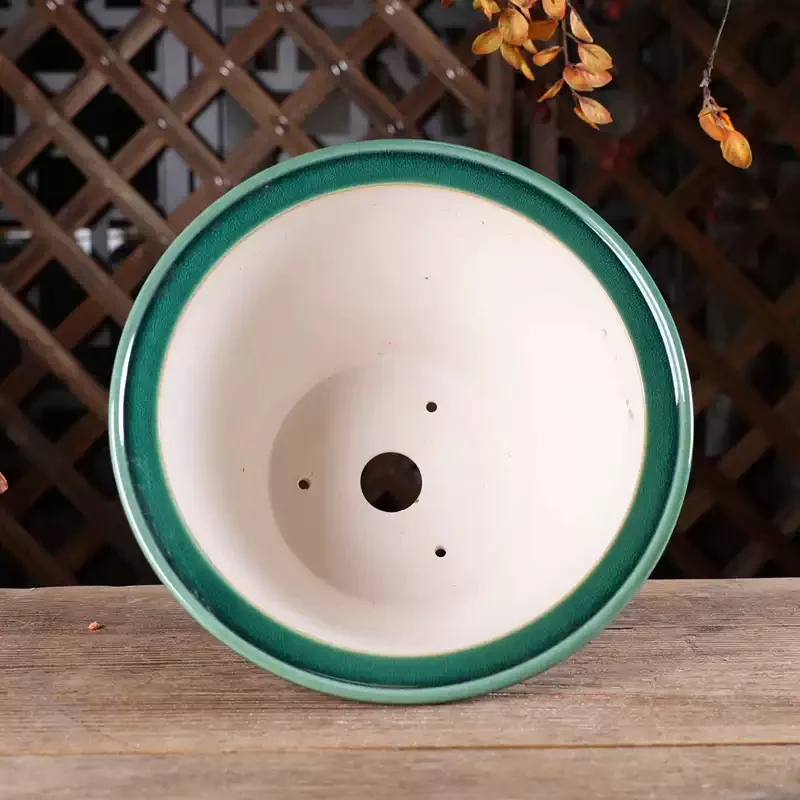 Slanted-edge Round Handmade Glazed Yixing Clay Flower Pot — image 2