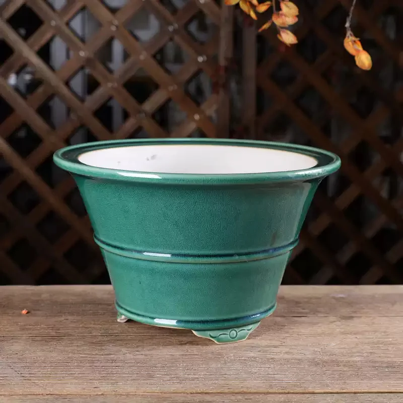 Slanted-edge Round Handmade Glazed Yixing Clay Flower Pot — image 1