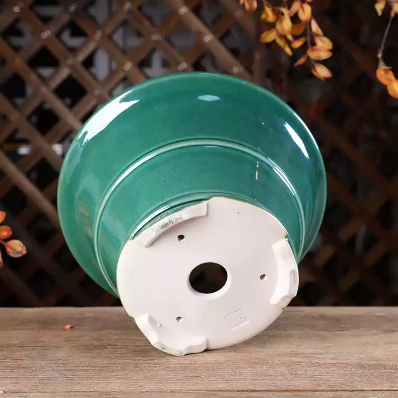 Slanted-edge Round Handmade Glazed Yixing Clay Flower Pot — image 3