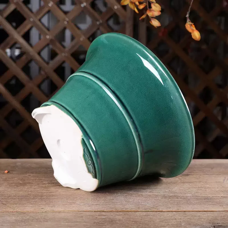 Slanted-edge Round Handmade Glazed Yixing Clay Flower Pot — image 5
