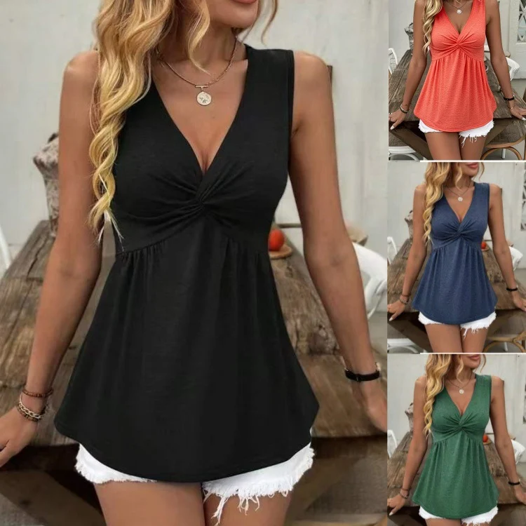 Sleeveless V-neck Design With A Twisted And Wrinkled Chest, Waist Cinching Vest,… — image 8